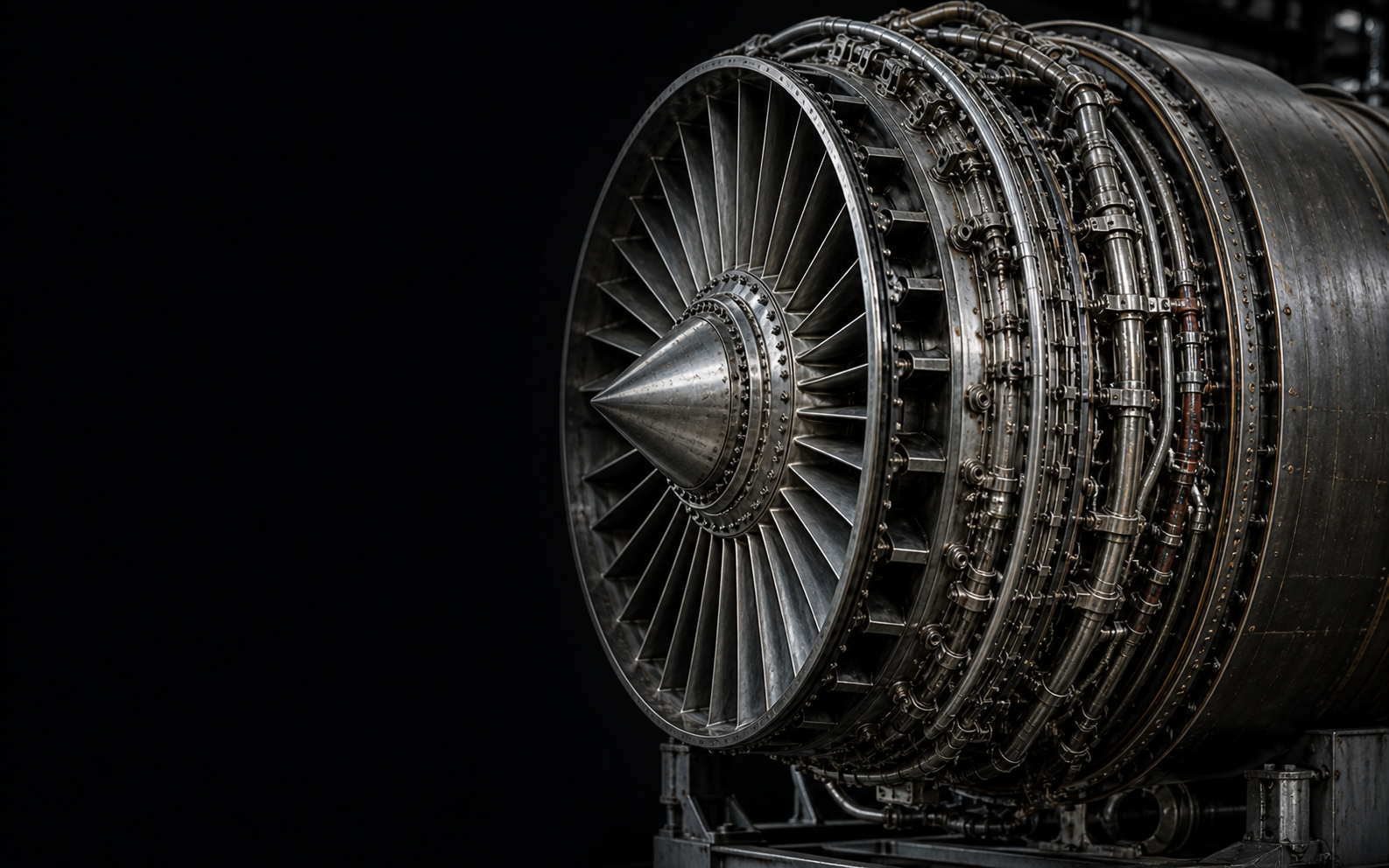 Opened commercial jet engine showing turbine blades and high-value aerospace components